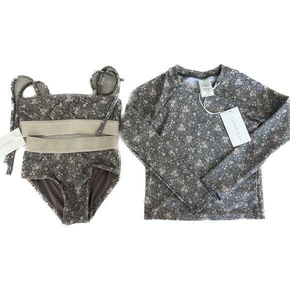 Jamie Kay Other - NWT Jamie Kay Pansy Floral Dark Two Piece Swimsuit & Rashguard Sz 1YR